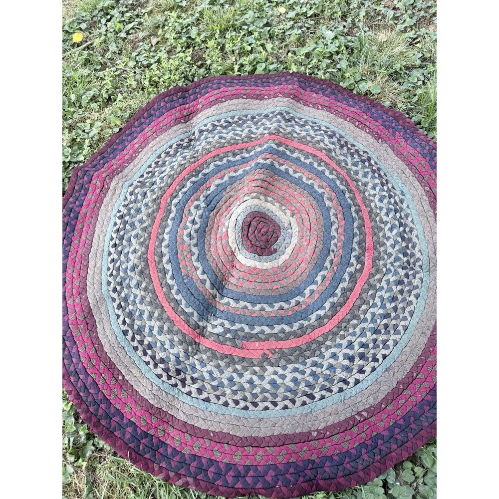 Vintage Braided Round Rag Rug 49" Handmade Farmhouse Folk Art - Picture 6 of 9